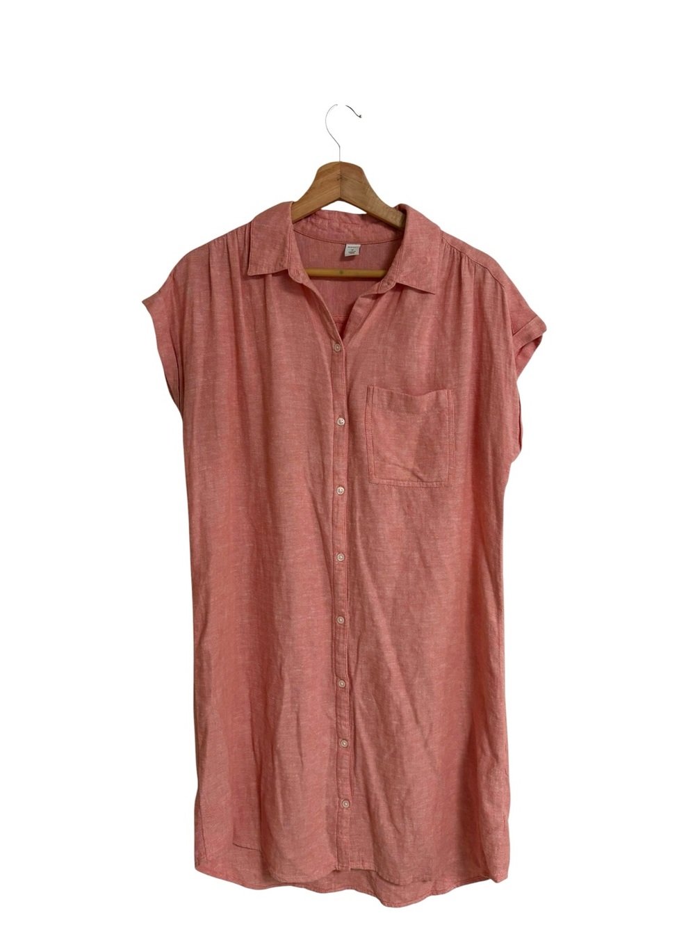 Old Navy pink salmon summer button up linen blend short sleeve dress size M